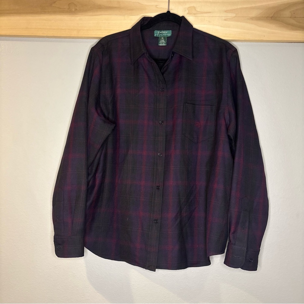 Lauren Ralph Lauren Women's Black and Red Plaid‎ Button Down Shirt